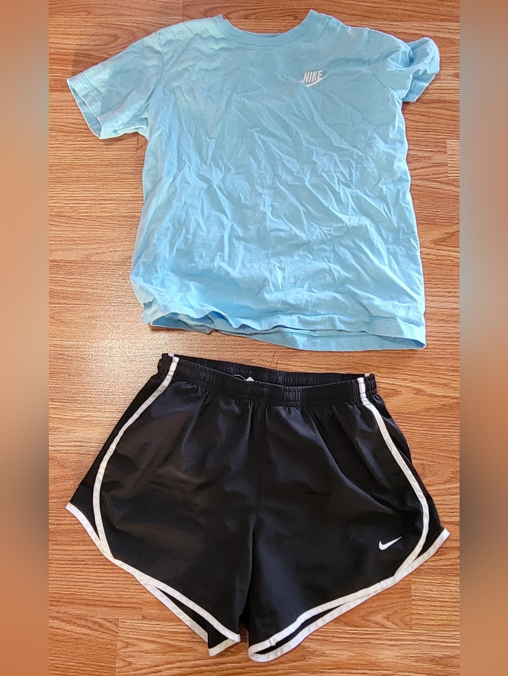 Nike Kids Black Shorts Size L with Baby Blue Shirt Size M